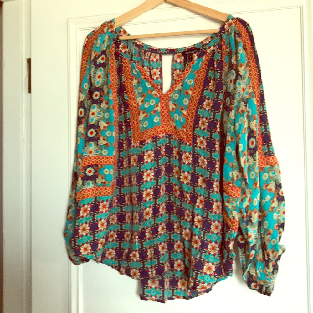Anthropologie silk blouse 70’s style